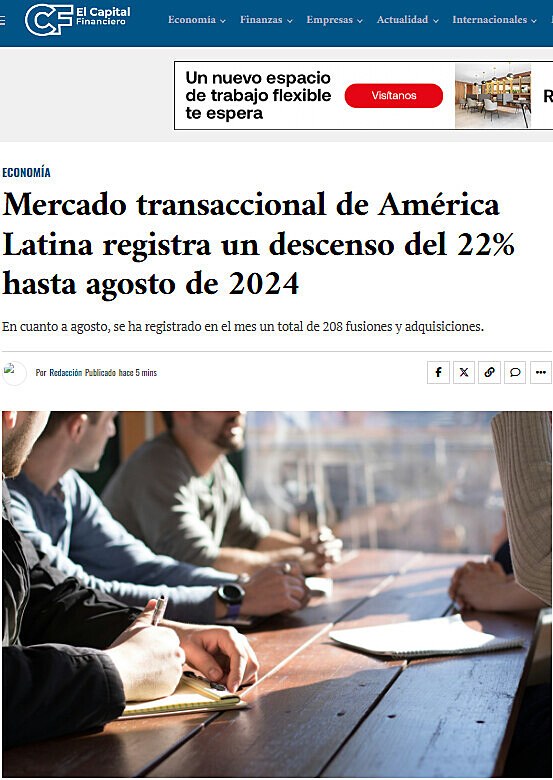 Mercado transaccional de Amrica Latina registra un descenso del 22% hasta agosto de 2024